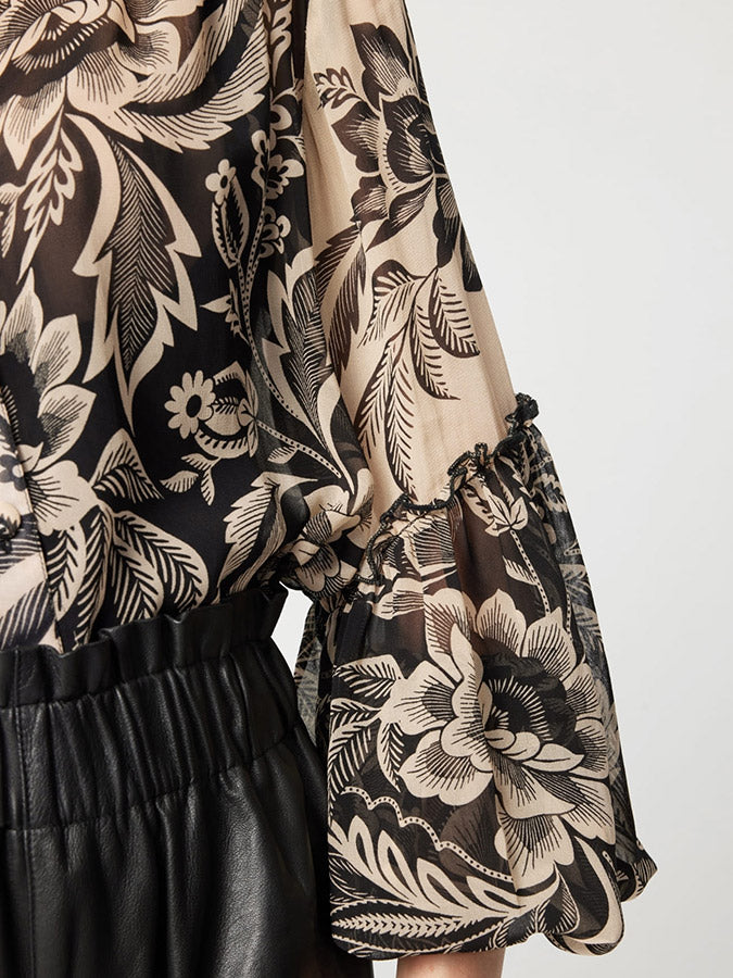 miss june garance blouse black print close up pattern