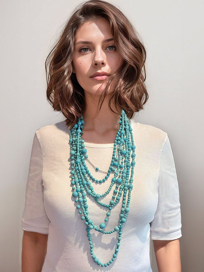 gdc oceans beaded necklace on model
