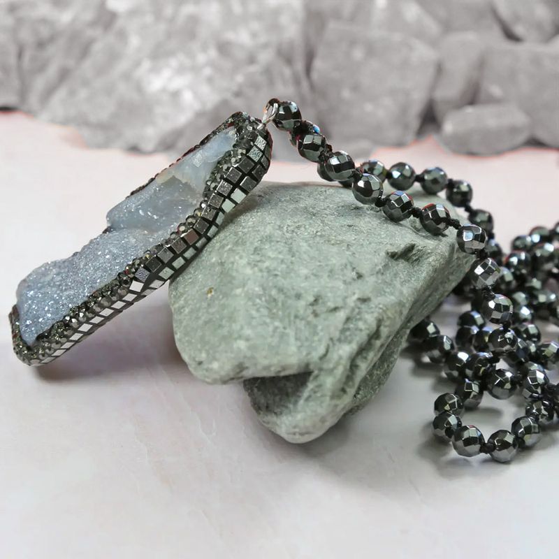 TENAYA Hematite Druzy Pendant Necklace side