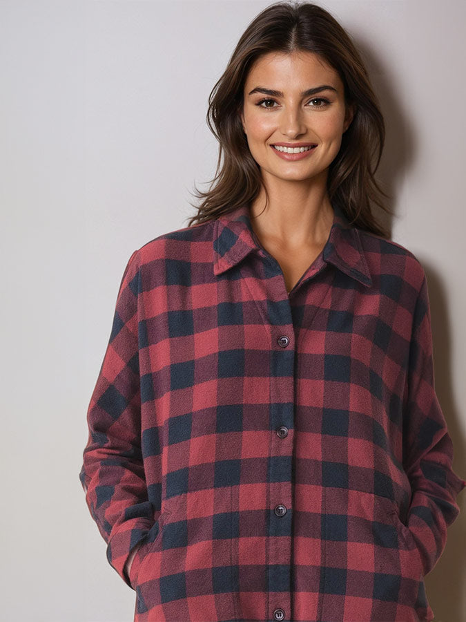 down to business shirt dress from prairie underground on brown hair model