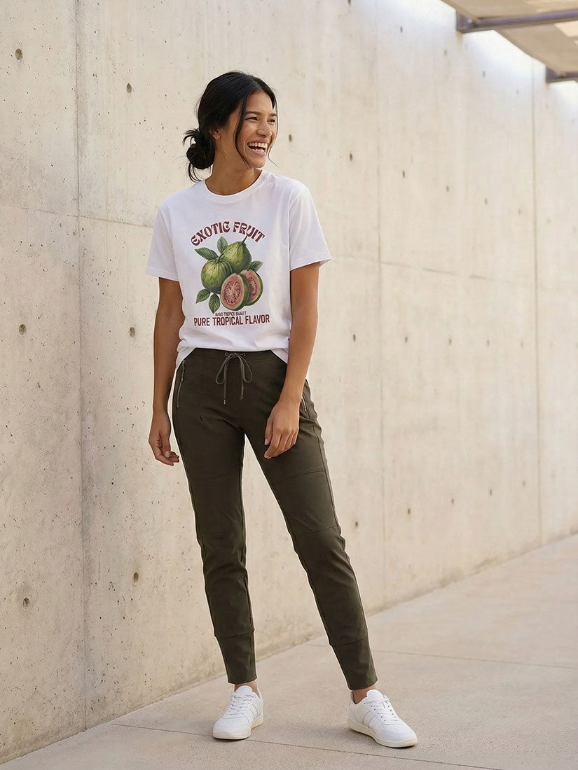 exotic fruit graphic tee with botaical guava from Get Dressed Collective on Black Hair model