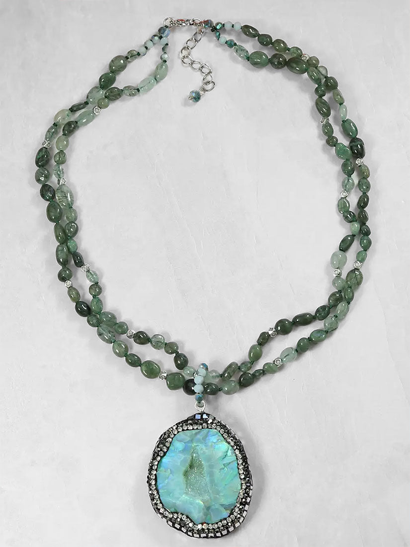 myana watercolor druzy and rutilated quartz pendant necklace