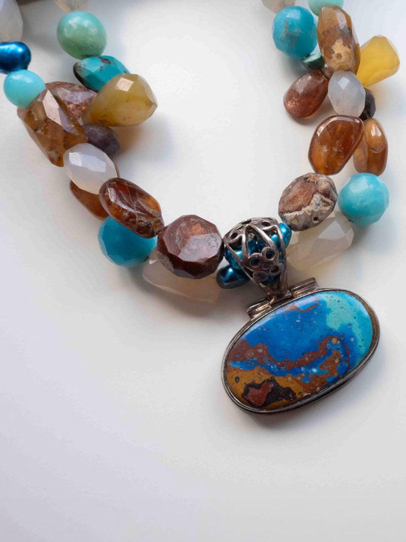 taos turquoise gemstone necklace rituals jewelry on model