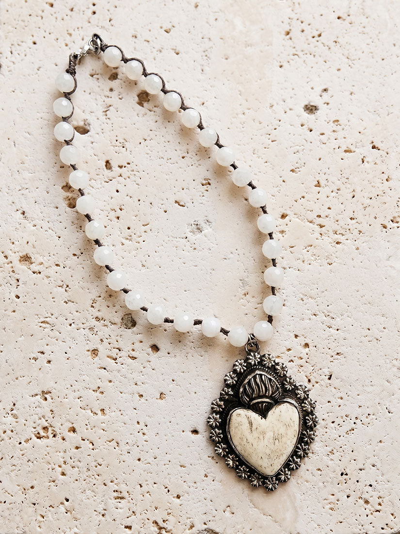 tara gasparien tender heart carved bone silve repousse pendant necklace