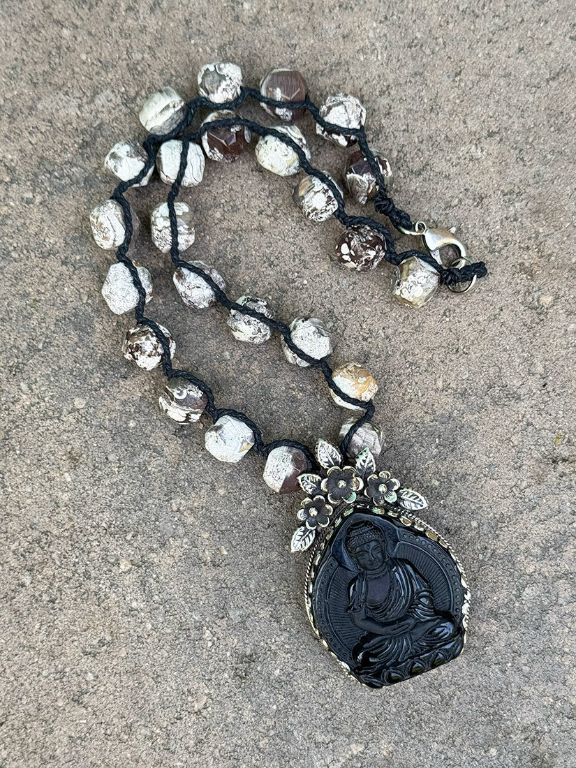inner light glass, jasper, silver buddha necklace from tara gasparian
