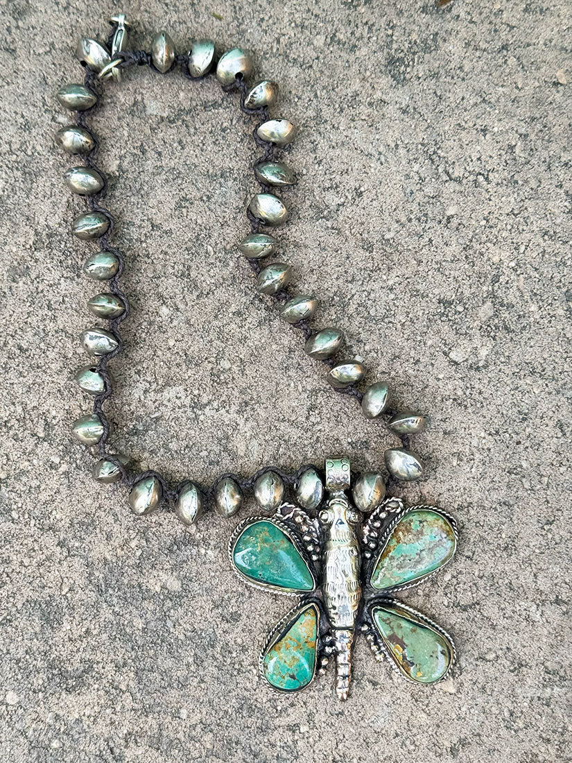 Tara gasparian sky dancer turquoise and silver butterfly pendant necklace