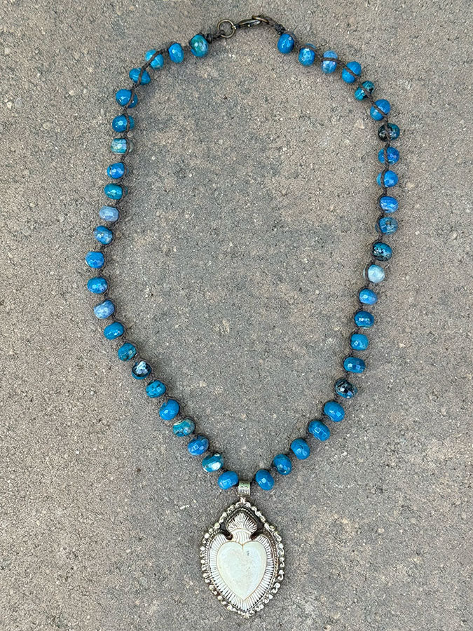 repousse silver and blue agate