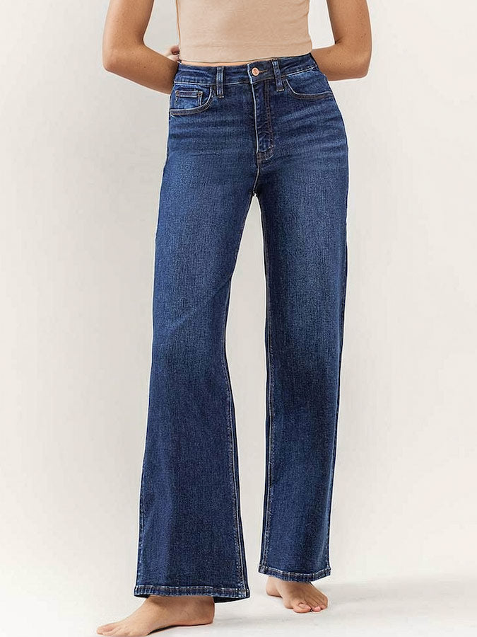GDC dark denim high rise wide leg jeans