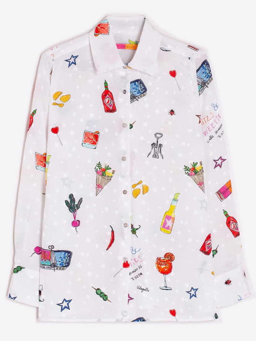 vilagallo apertivo print blouse white multi