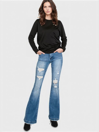 GDC JANA Mid Rise Distressed Flare Jeans