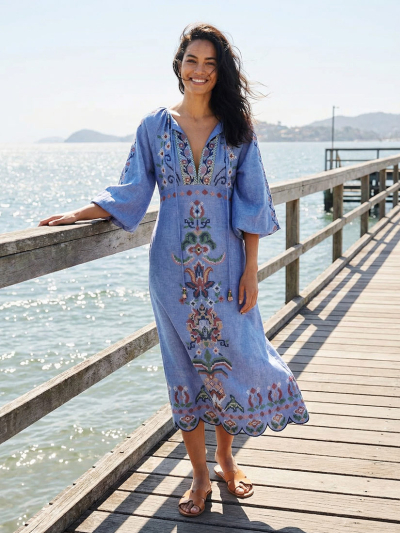 GARDEN TAPESTRY Embroidered Midi Dress