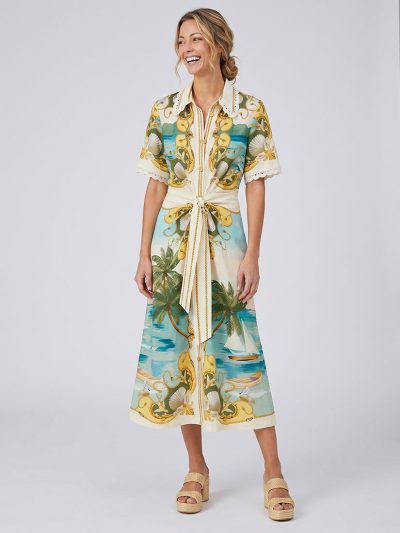 ROYAL SEA Collared Euroflax Midi Dress