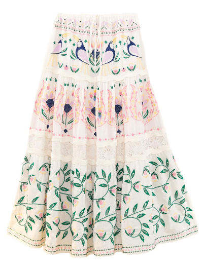 Farm Rio SUMMER GARDEN Embroidered Maxi Skirt
