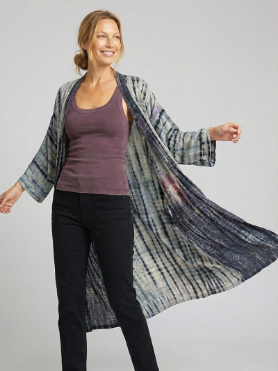 GREY SCALE Vintage Silk Tie Dye Kimono