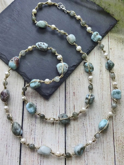 LARIMAR Knotted Pearl Necklace