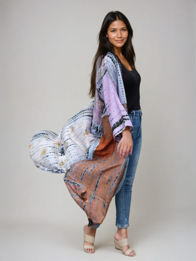 LAVENDER MIST Vintage Silk Tie Dye Kimono