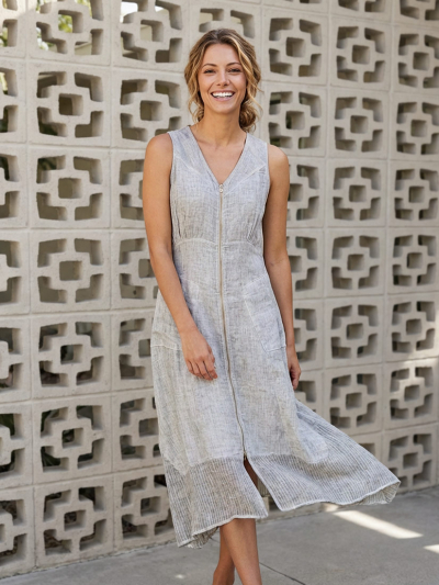 LOREL Zip Linen Midi Dress
