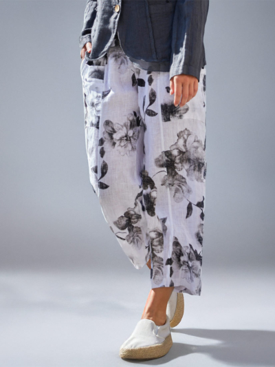 Inizio MAGIC Cropped Linen Pant Floral PRint
