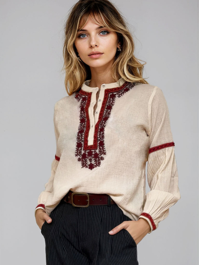 BRUNA Embroidered Blouse Vinyard Bordeaux