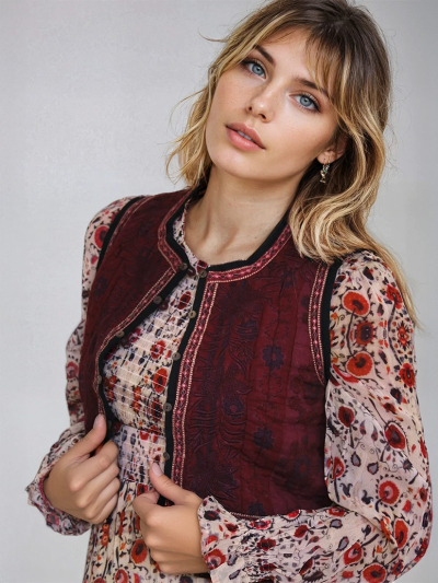 CASILDA Embroidered Vest Chateau Bordeaux