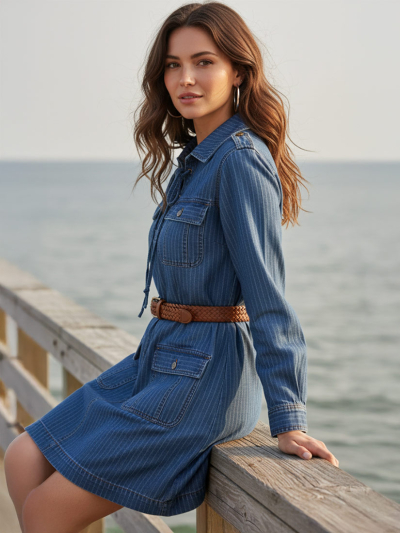 THALASSA Denim Stripe Short Dress 