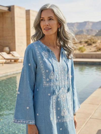 GANGA Azure Ashram Embroidered Maxi Dress 