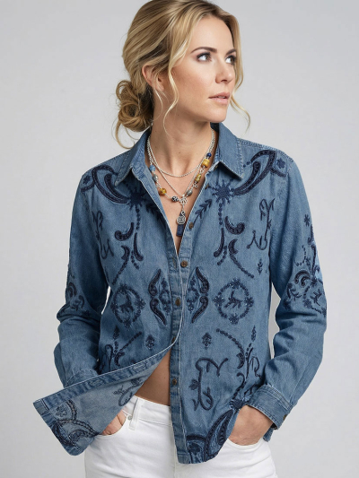 STELLA Constellation Embroidered Denim Blouse 