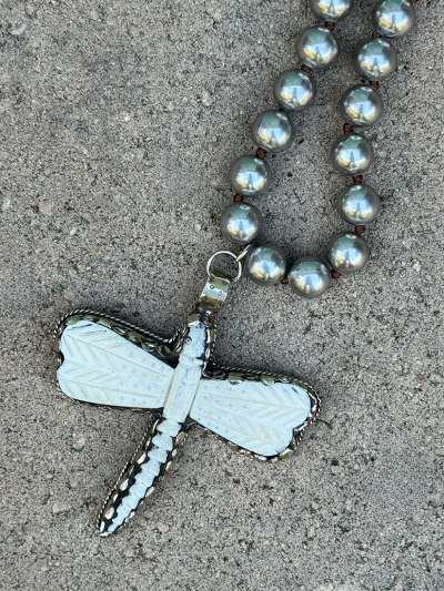 MYSTIC WINGS Dragonfly Carved Bone Necklace 