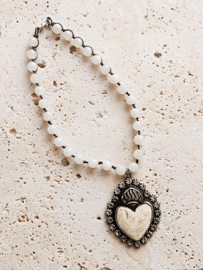 TENDER HEART Carved Bone Pendant Necklace 