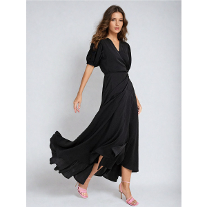 black wrap silk dress Satin Maxi Wrap Dress Black main image 0
