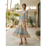 jocasta tiered maxi dress Halla Neutral Tiered Floral Lace Maxi Dress, L / Neutrals