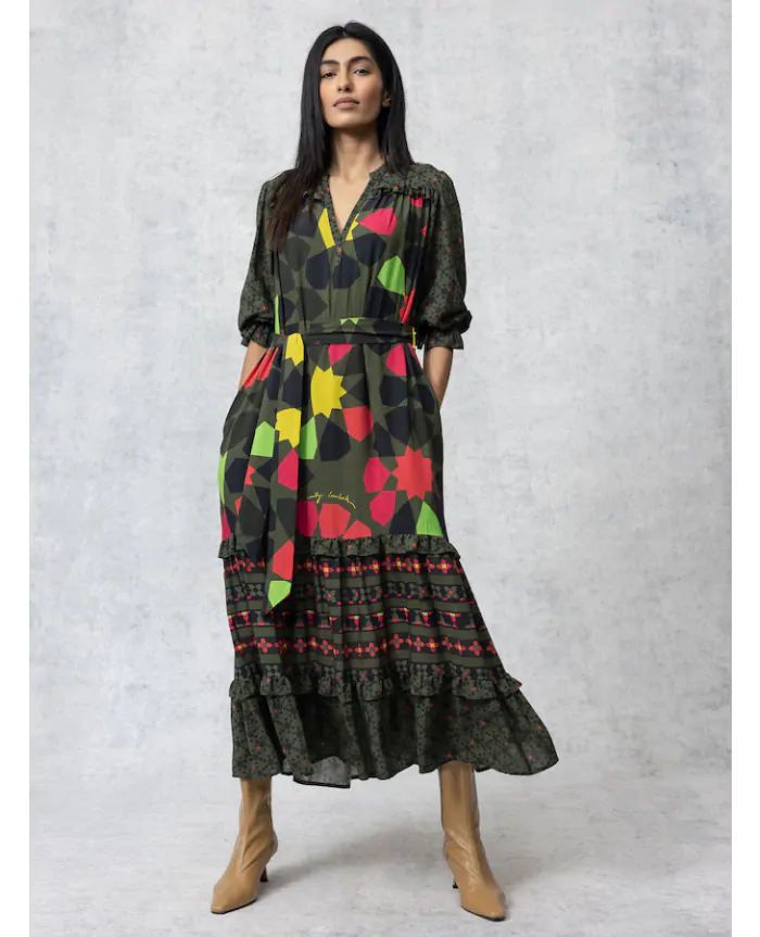 knee length dresses for ladies Vintage Diamond Print Midi Dress S main image 0