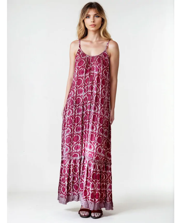 VALERIA Maxi Dress Flamingo Grooves Print | Maison Hotel