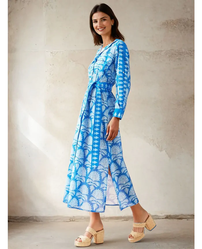 PALMA Maxi Shirt Dress Mika Azure | Omika