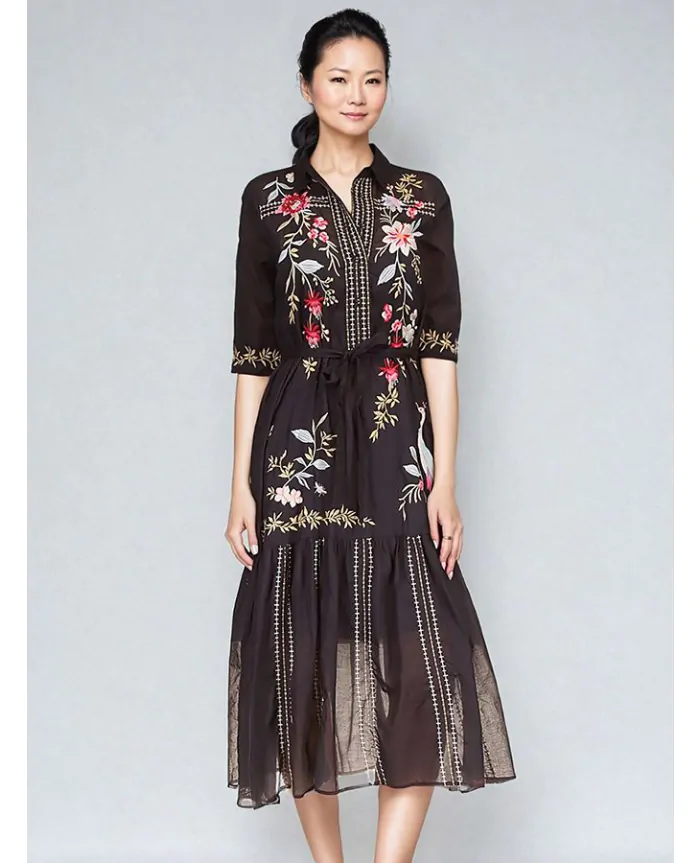 Johnny Was Henley Tiered Shirtdress