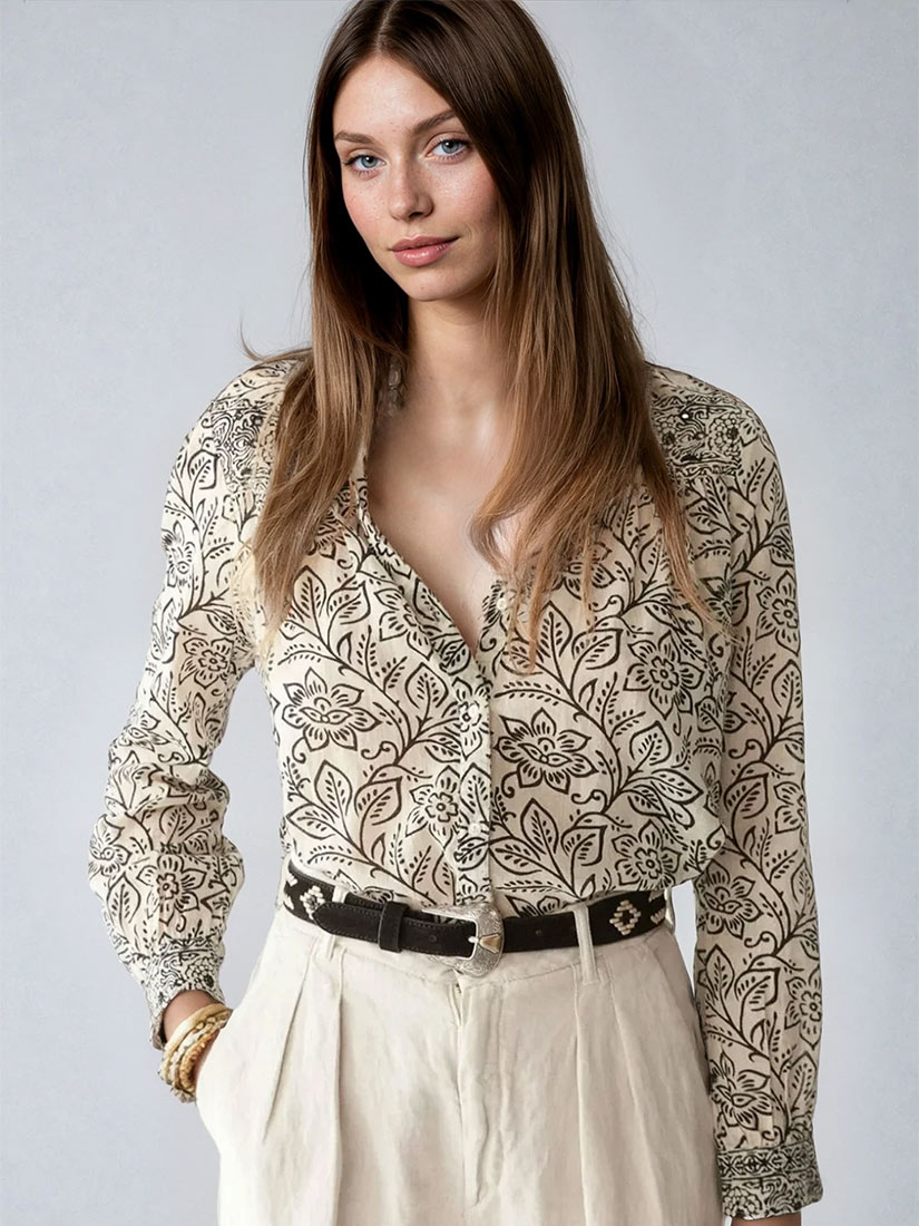 DYLAN White Lies Print Blouse | Maison Hotel
