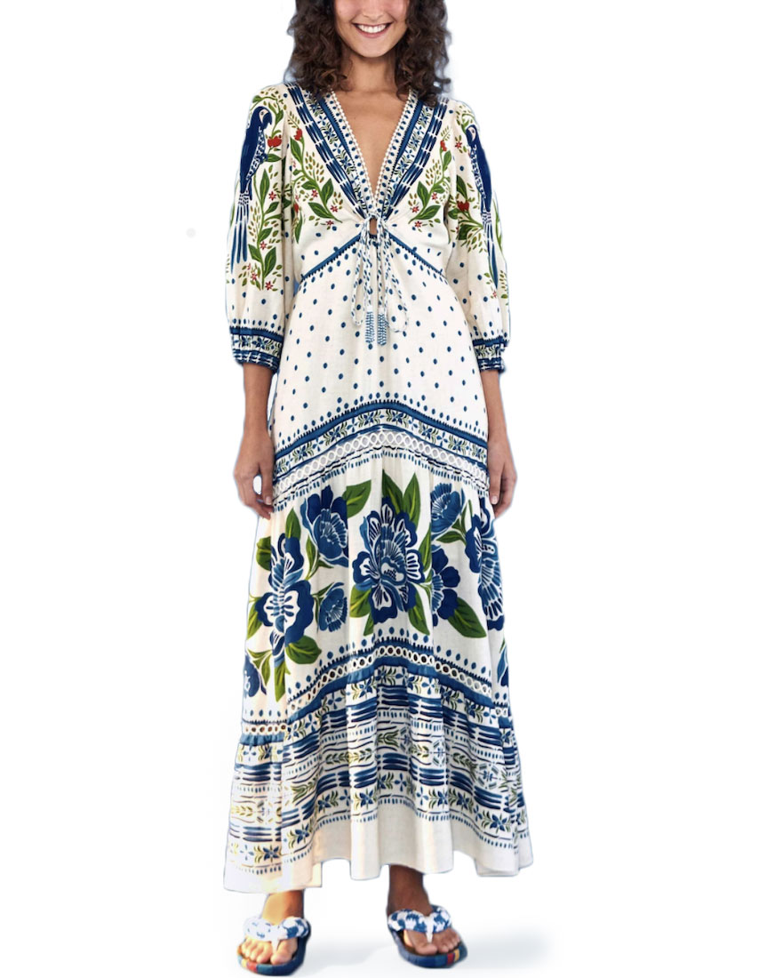 Farm Rio Off White Macaw flight maxi dress get dressed collective