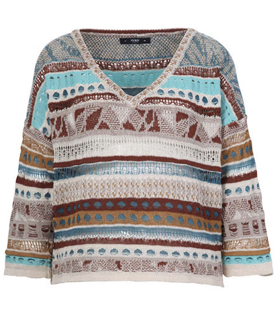 ivko woman nomad stripes pullover in turquoise and bronze